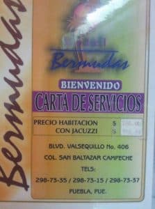 Motel Bermudas Puebla Carta